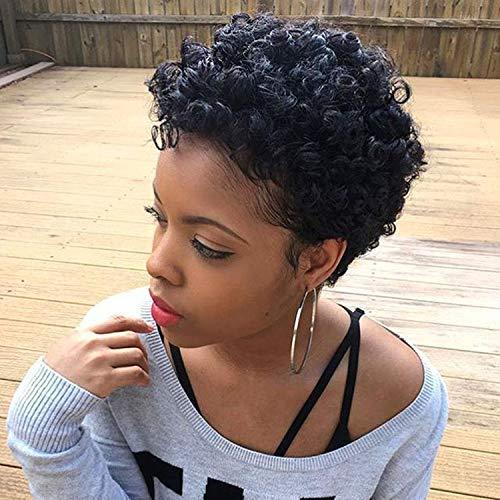 Fashion Trend Short Curly Hair African Small Curly Ladies Wig Headgear Natural Color Real Hair Headgear