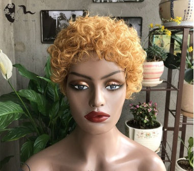 Fashion Trend Short Curly Hair African Small Curly Ladies Wig Headgear Natural Color Real Hair Headgear