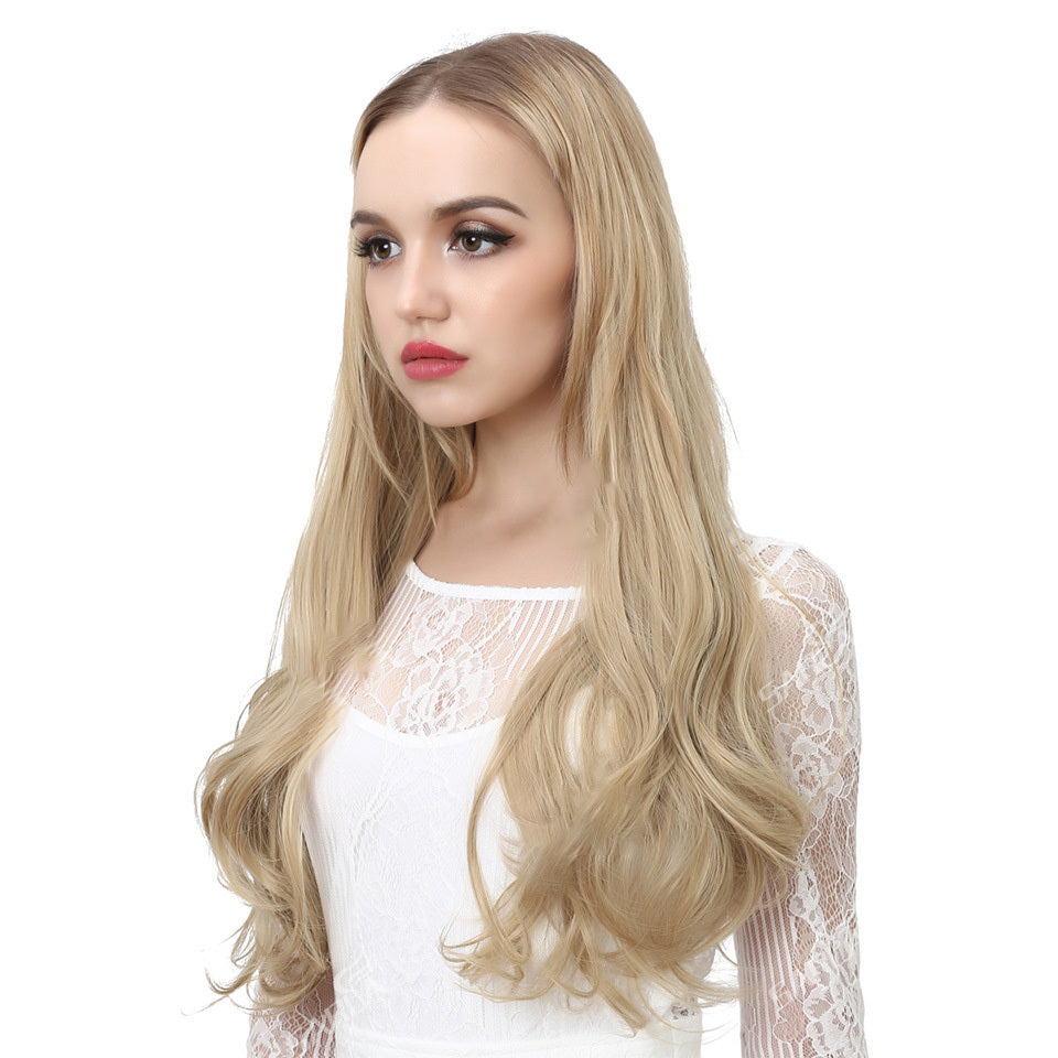 Wig Female Fish Line Type Long Curly Hair Chemical Fiber Extension Piece Matte High Temperature Silk Fish Silk Thread Wig Piece