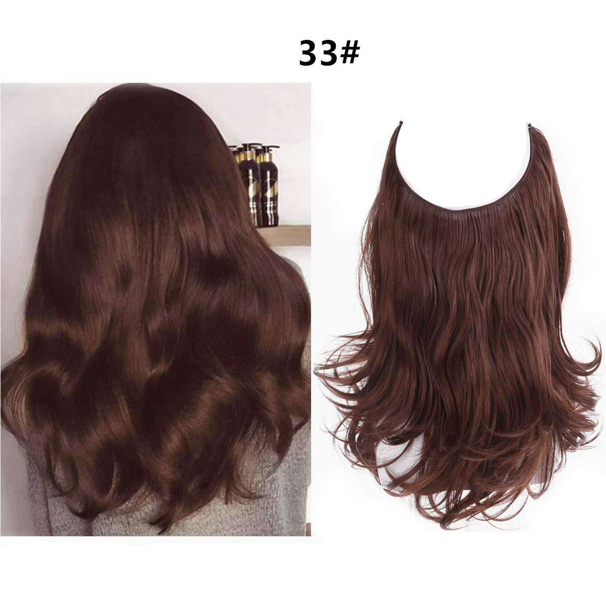 Wig Female Fish Line Type Long Curly Hair Chemical Fiber Extension Piece Matte High Temperature Silk Fish Silk Thread Wig Piece