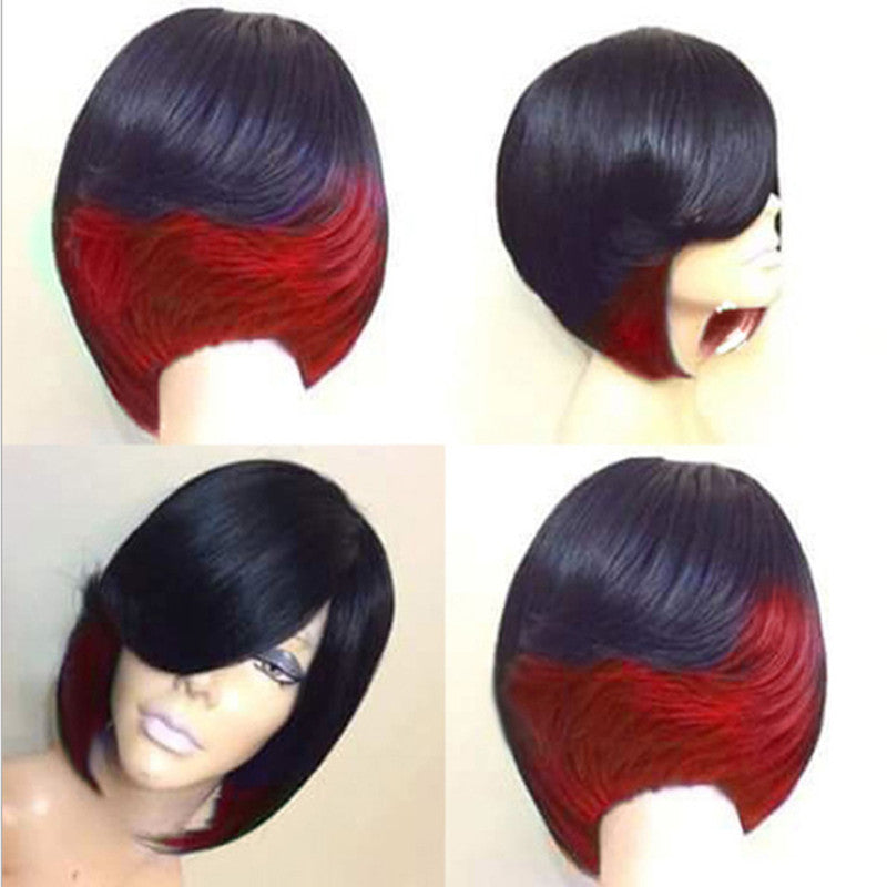 T Color Gradient Short Straight Hair Wig Headgea