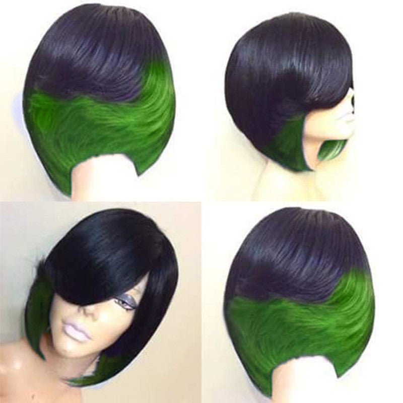 T Color Gradient Short Straight Hair Wig Headgea