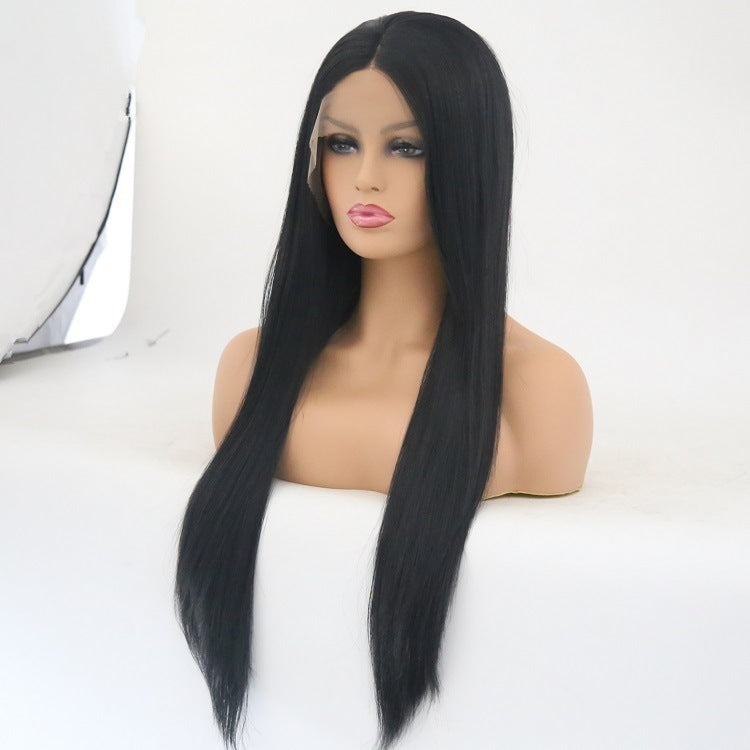 Wigs European And American Fashion Wigs Ladies Front Lace Long Straight High Temperature Silk