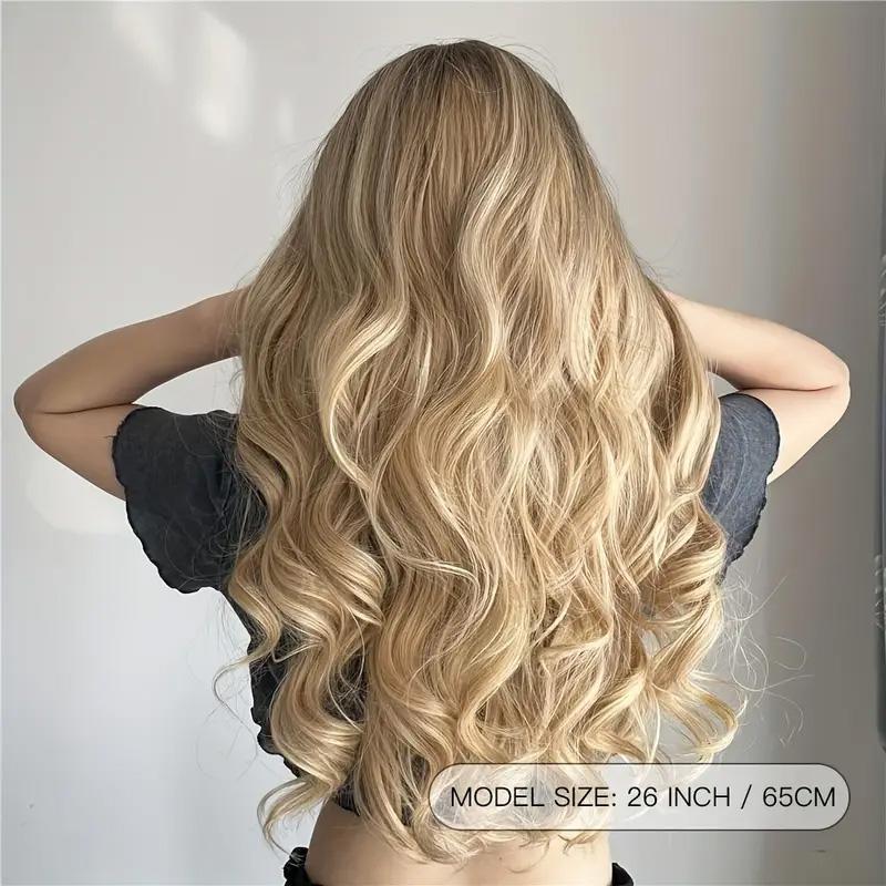 26 Inch Long Ash Blonde Wig With Bangs Natural Wavy Hair - Perfect For Daily Wear And Middle Part Style