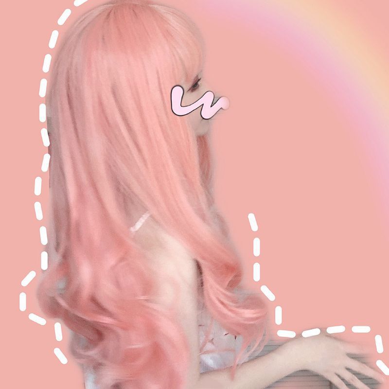 Light pink long curly hair