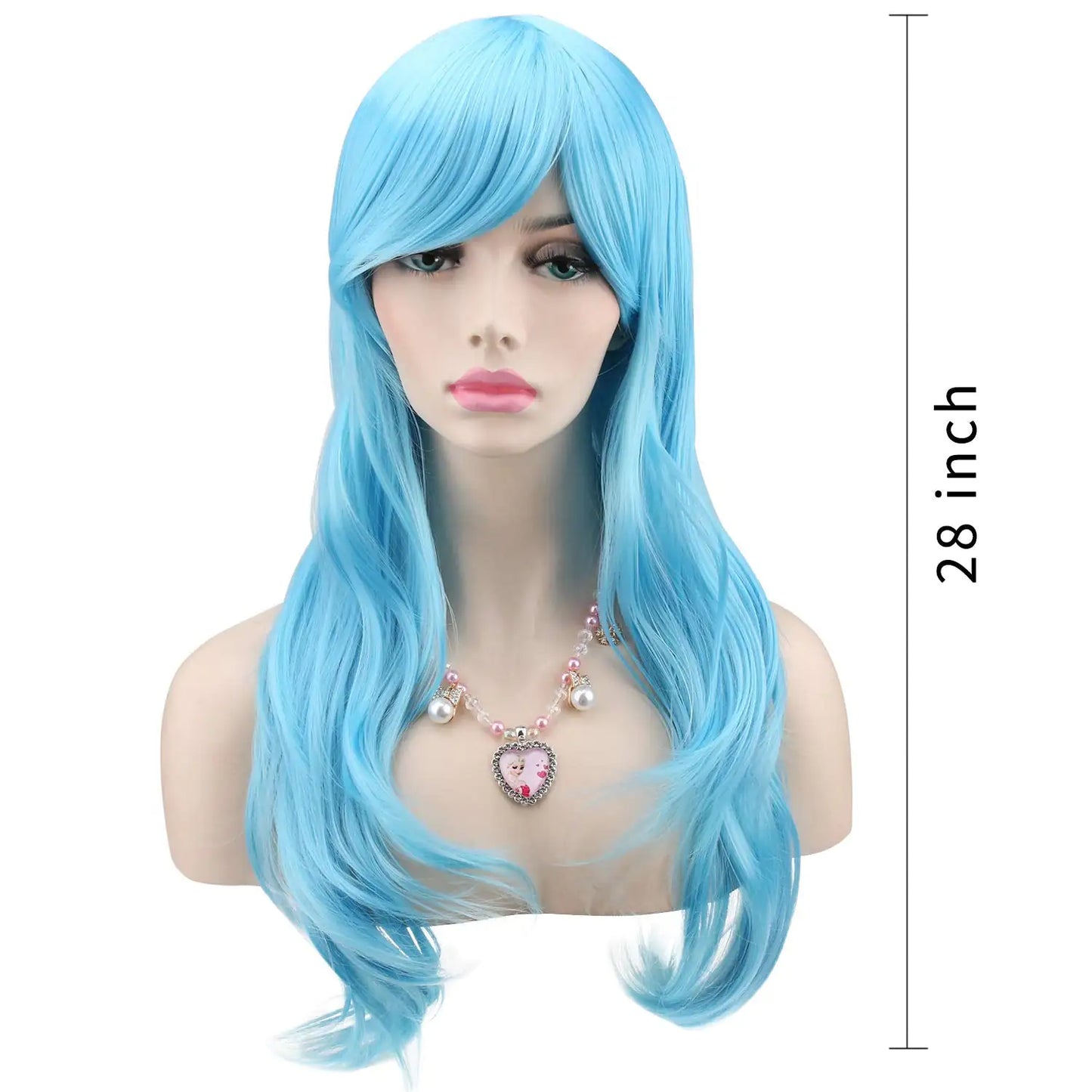 AKStore Women’s Heat Resistant 28-Inch 70cm Long Curly Hair Wig with Wig Cap, Light Blue