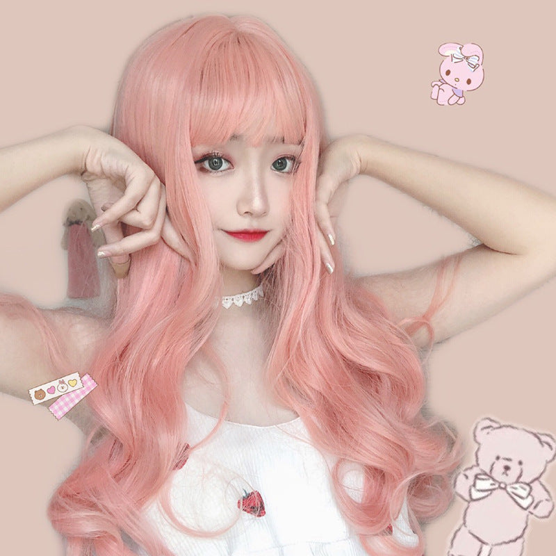 Light pink long curly hair