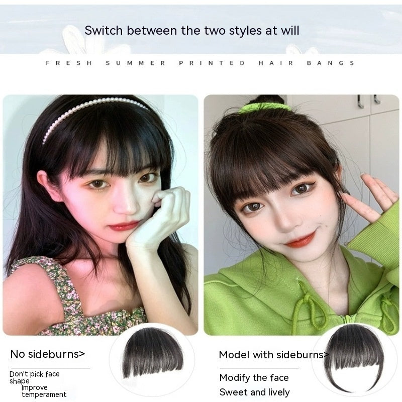 Natural Forehead Artificial Hair Straight Bangs Wig Set Seamless Invisible Wig Set