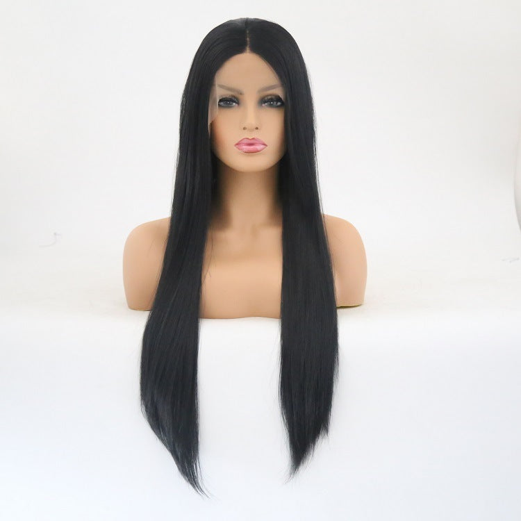 Wigs European And American Fashion Wigs Ladies Front Lace Long Straight High Temperature Silk