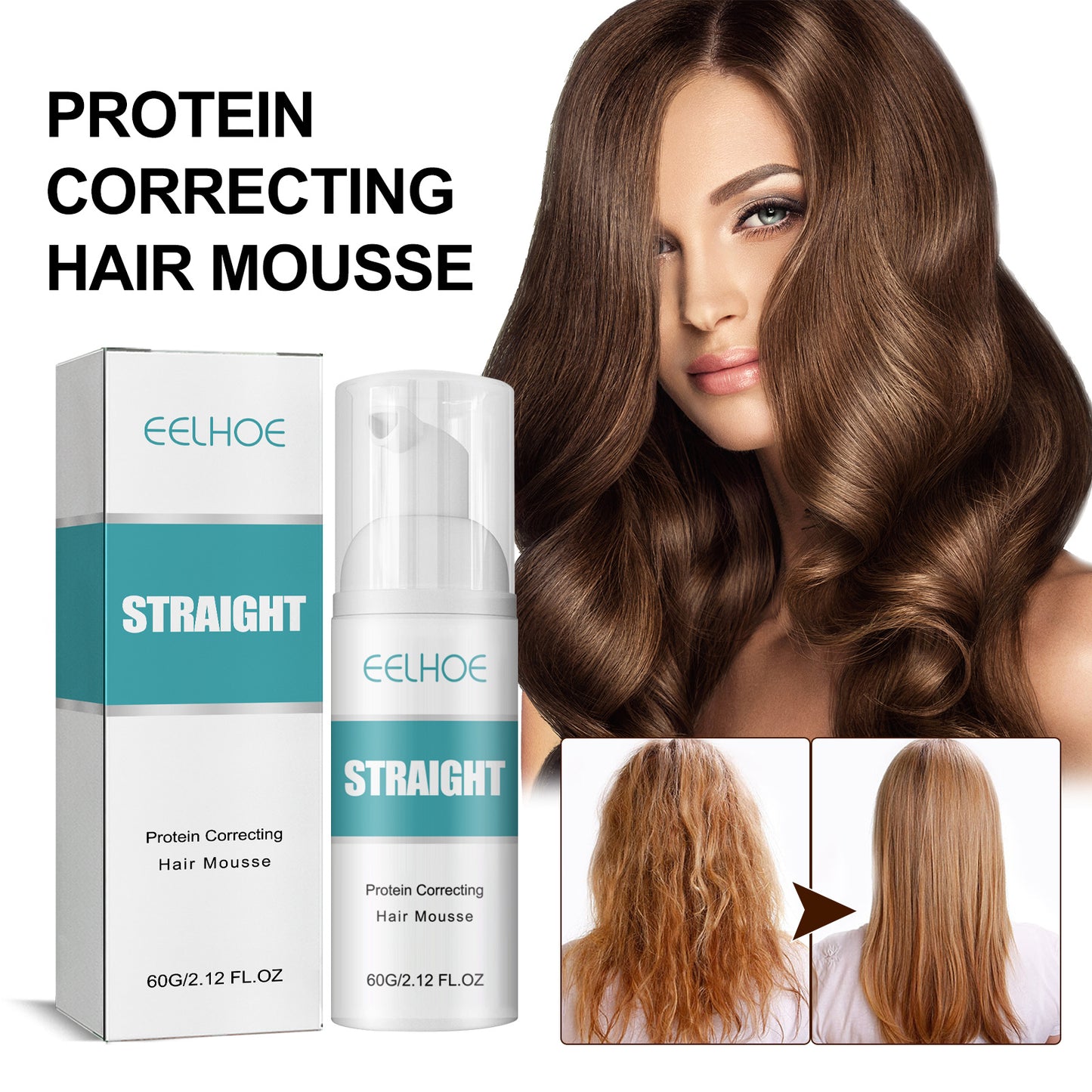 EELHOE Hair Straightening Mousse Smoothing Conditioner Smoothes Frizz And Split Ends Repairs Damaged Hair Leave-In Treatment Cream