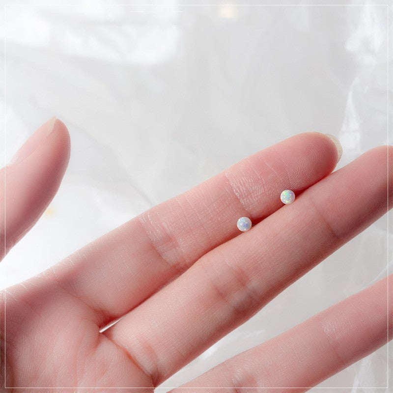 S925 Silver Mini Synthetic Opal Stud Earrings For Women