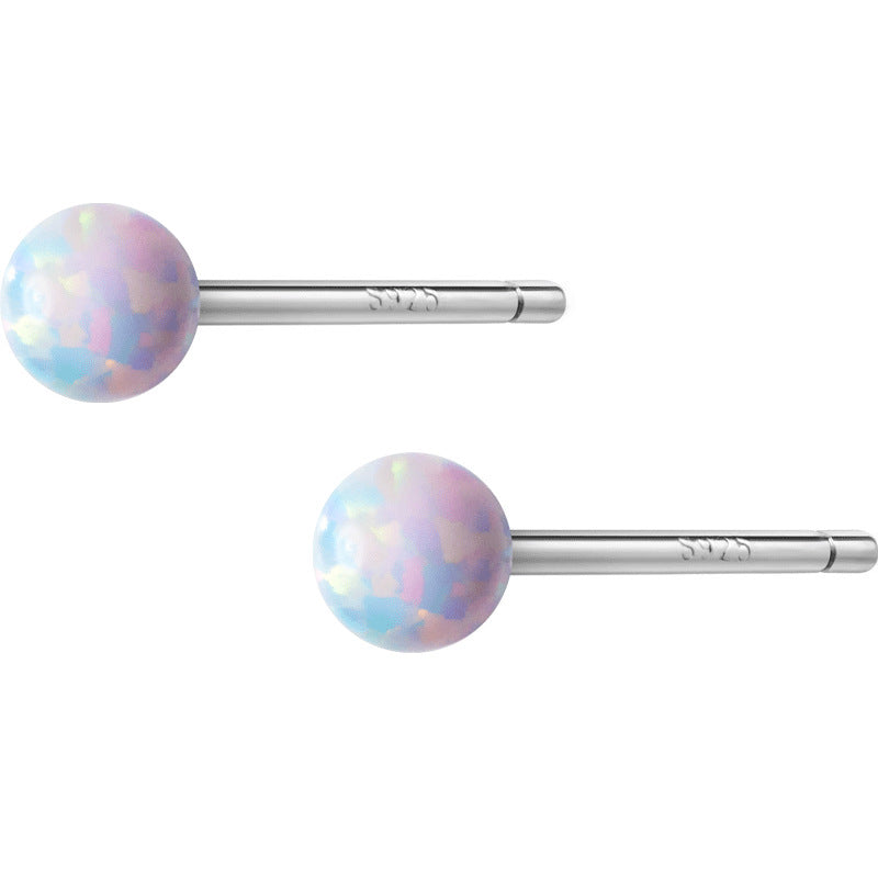 S925 Silver Mini Synthetic Opal Stud Earrings For Women