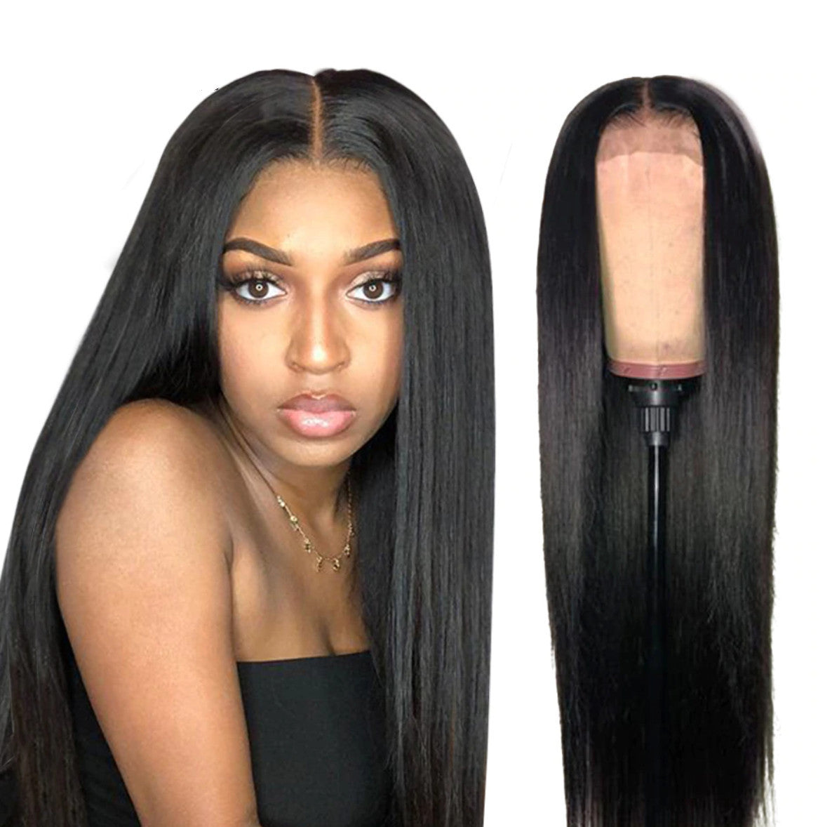 Front Lace Wig European And American Style Wig Women's Long Straight Hair Black Mid-length Synthetic Wigs 134 Lace Wig Head Cover