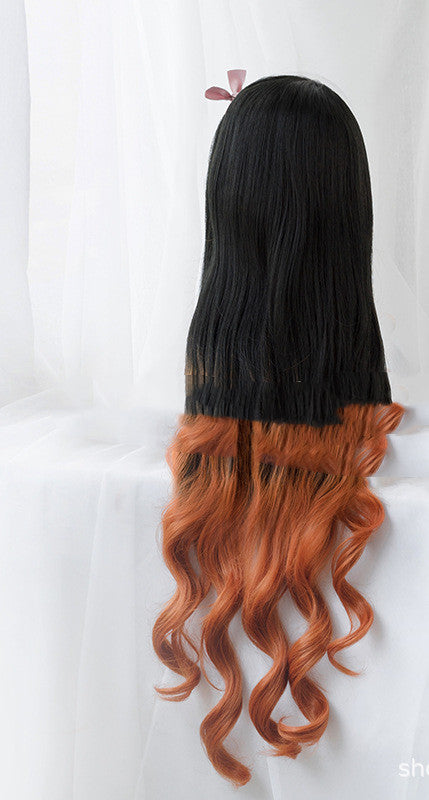 Natural Black Gradient Brownish Yellow Long Curly Hair