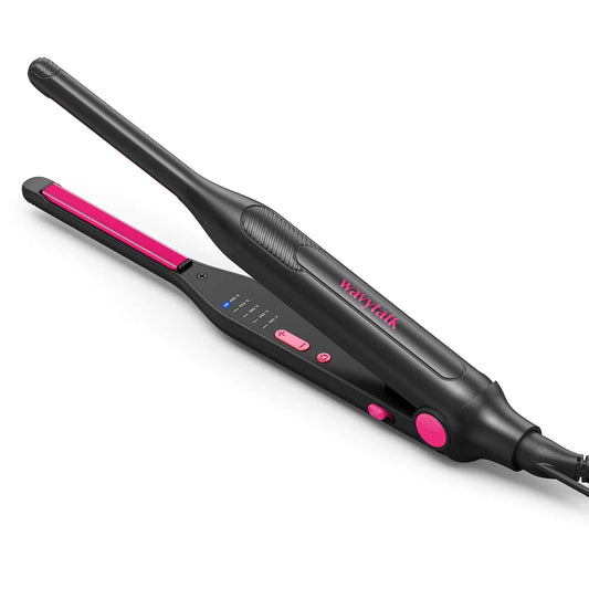 Wavytalk Small Flat Iron for Short Hair/Pixie Cut/Bangs/Edges, 3/10" Pencil Flat Iron, Mini Hair Straightener with Anti-Pinch Design, Dual Voltage, Hot Pink