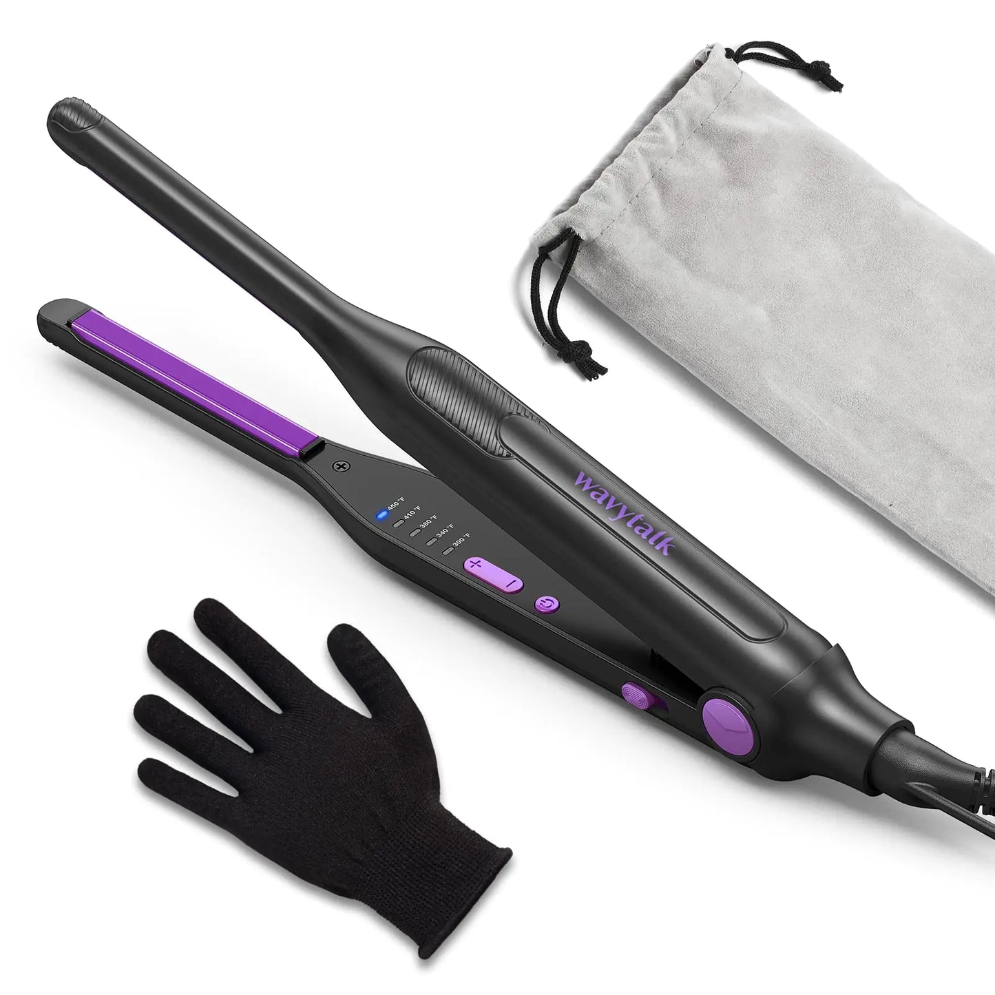 Wavytalk Small Flat Iron for Short Hair/Pixie Cut/Bangs/Edges, 3/10" Pencil Flat Iron, Mini Hair Straightener with Anti-Pinch Design, Dual Voltage, Hot Pink