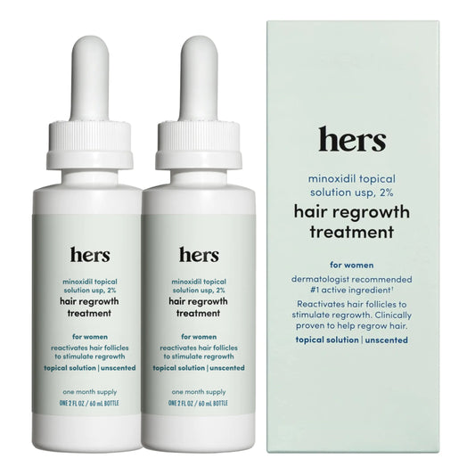 hers Hair Regrowth Treatment for Women with 2% Topical Minoxidil Solution for Hair Loss and Thinning Hair, Unscented, 2 Month Supply, 2 Pack Serum