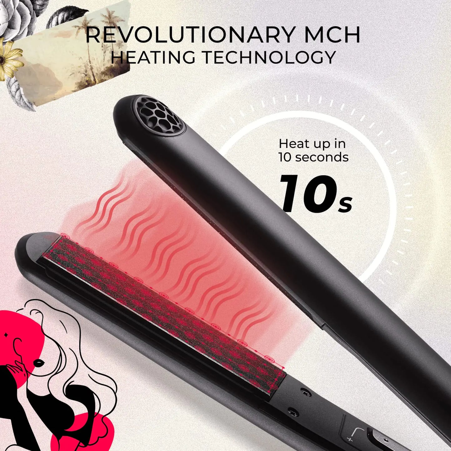 TYMO SWAY Hair Straightener with 10s Fast Heating, 1 Inch Professional Flat Iron Curling Iron in One with 32 Adjustable Temp, Automatic Shut Off, Dual Voltage Matte Black