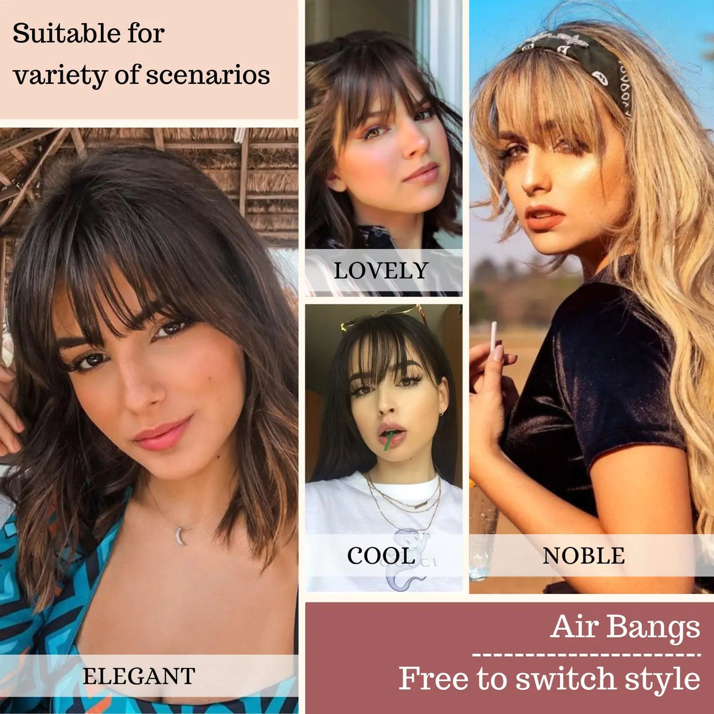 NAYOO Bangs Hair Clip in Bangs 100% Real Human Hair Extensions Natural Black Wispy Bangs Clip on Air Bangs for Women Fringe with Temples Hairpieces Curved Bangs for Daily Wear