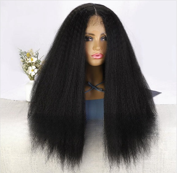 Women's Front Lace Yaki Straight Hair 1341 Synthetic Wigs T Part Lace