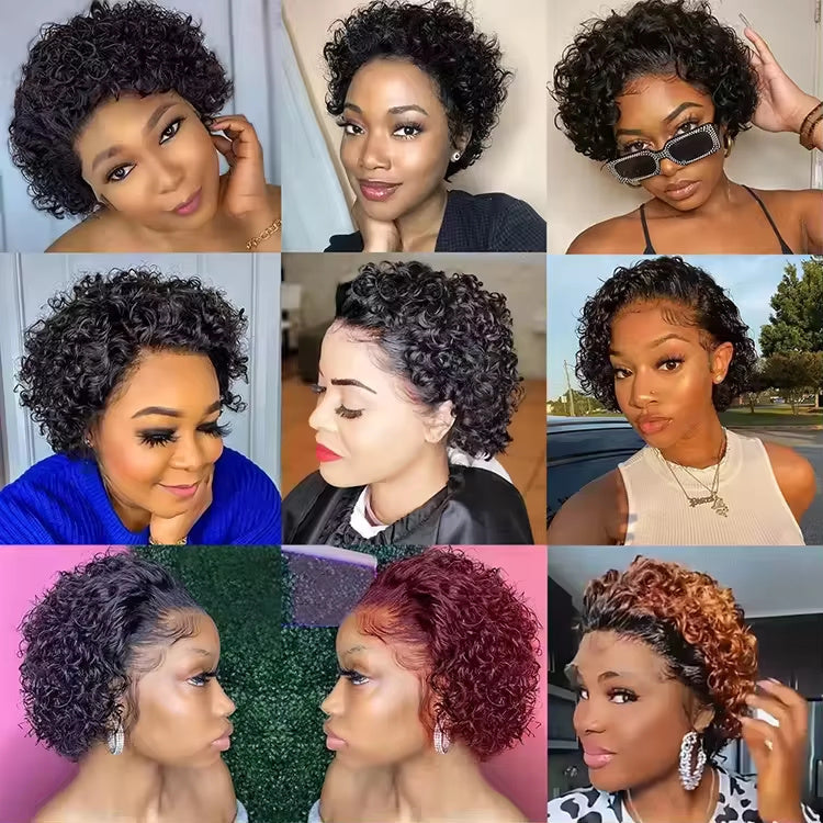 Pixie Cut 99J Color Lace Wig Spring Curl Short Human Hair Wig For Women Brazilian Burgundy Pixie Cut Wig