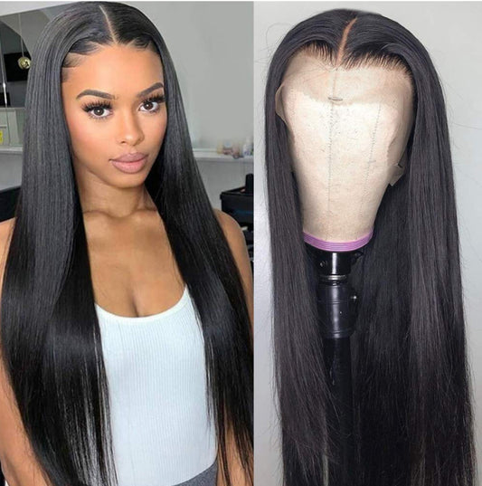 Front Lace Wig European And American Style Wig Women's Long Straight Hair Black Mid-length Synthetic Wigs 134 Lace Wig Head Cover