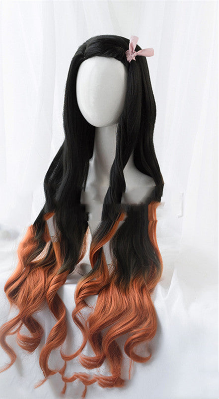 Natural Black Gradient Brownish Yellow Long Curly Hair