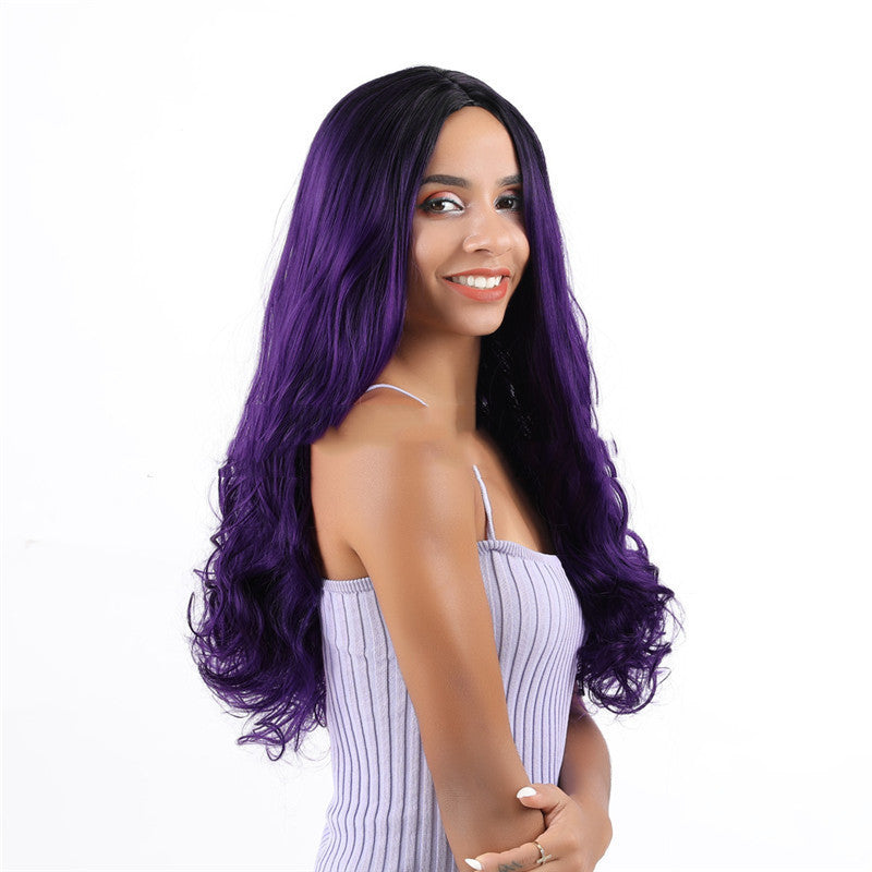 Gradient Color Two-color Gradient Big Wave Black Purple Middle Part