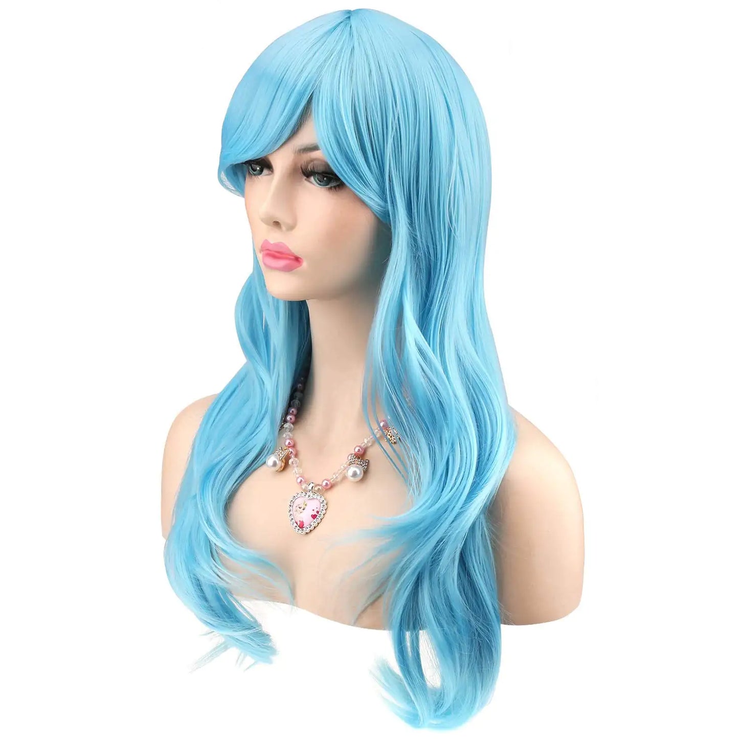 AKStore Women’s Heat Resistant 28-Inch 70cm Long Curly Hair Wig with Wig Cap, Light Blue