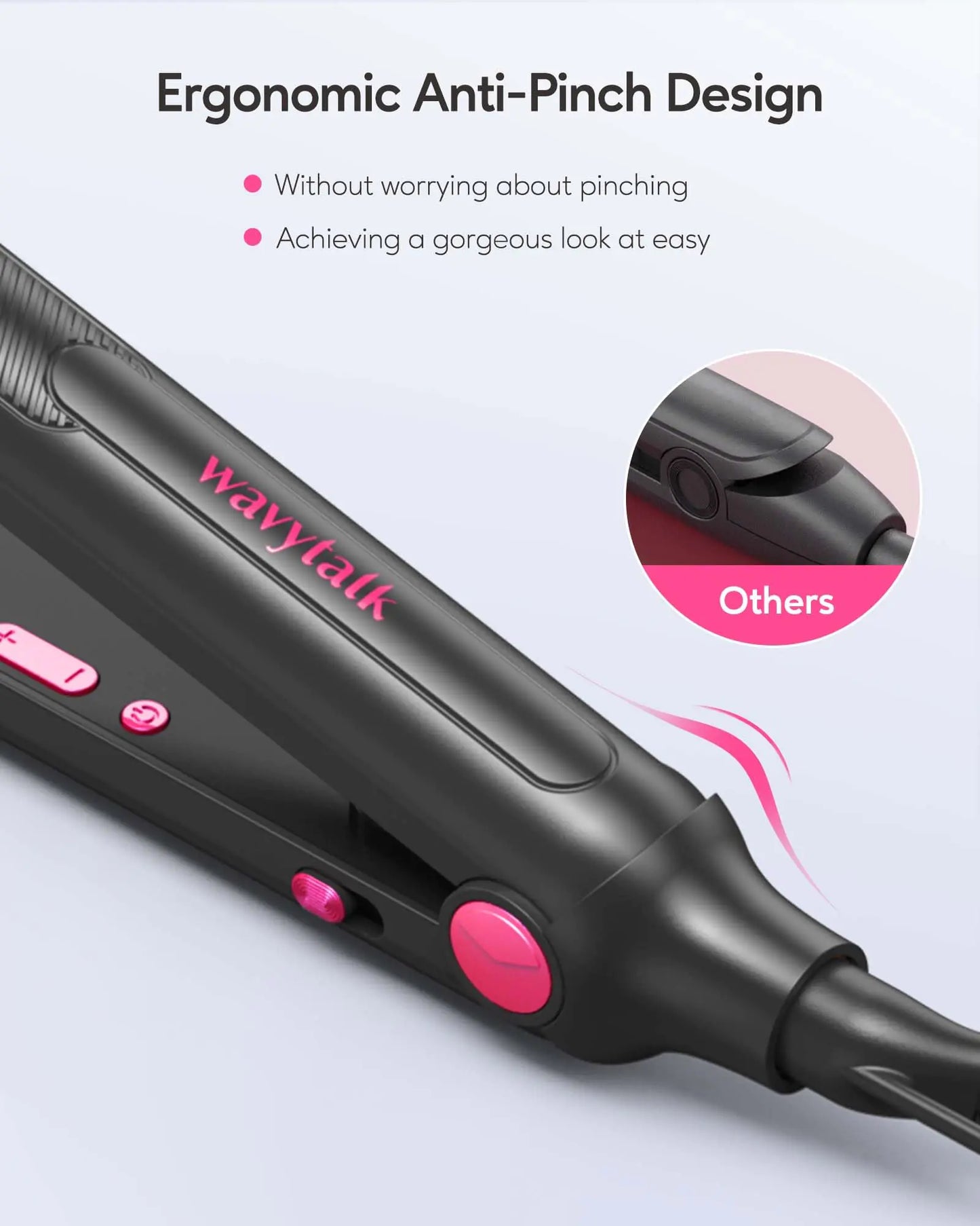 Wavytalk Small Flat Iron for Short Hair/Pixie Cut/Bangs/Edges, 3/10" Pencil Flat Iron, Mini Hair Straightener with Anti-Pinch Design, Dual Voltage, Hot Pink