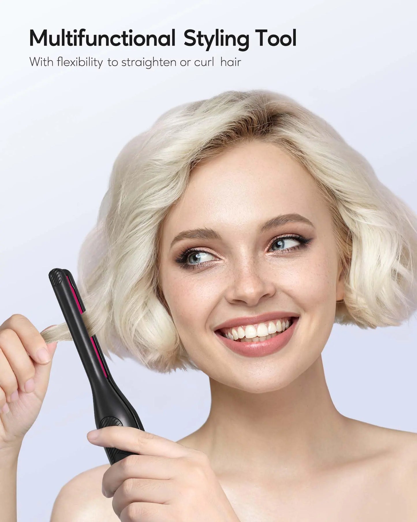 Wavytalk Small Flat Iron for Short Hair/Pixie Cut/Bangs/Edges, 3/10" Pencil Flat Iron, Mini Hair Straightener with Anti-Pinch Design, Dual Voltage, Hot Pink