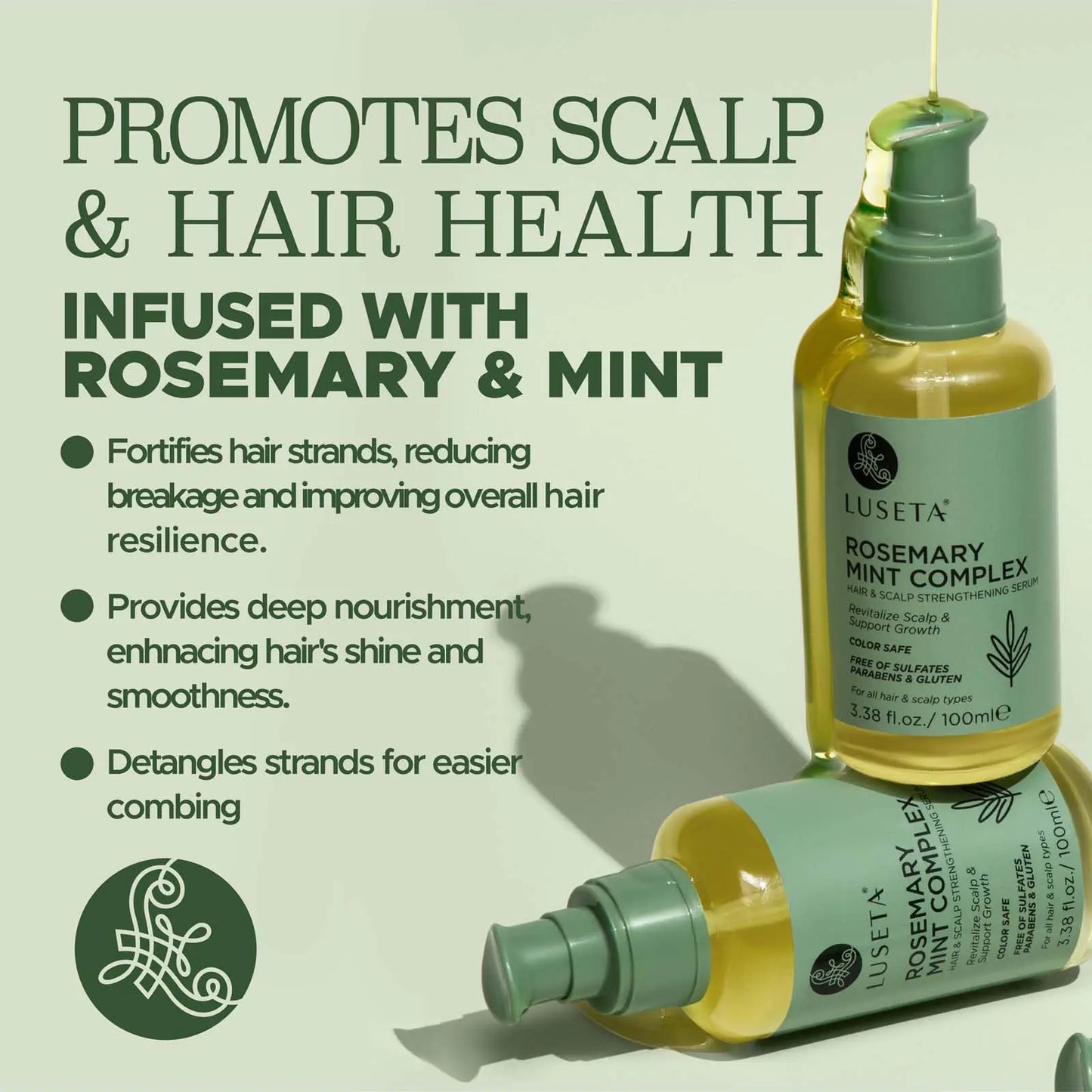 Luseta Rosemary Oil for Hair Growth - Strengthening and Moisturizing Formula for Thinning, Damaged Hair and Split Ends - Color Safe (3.38oz)