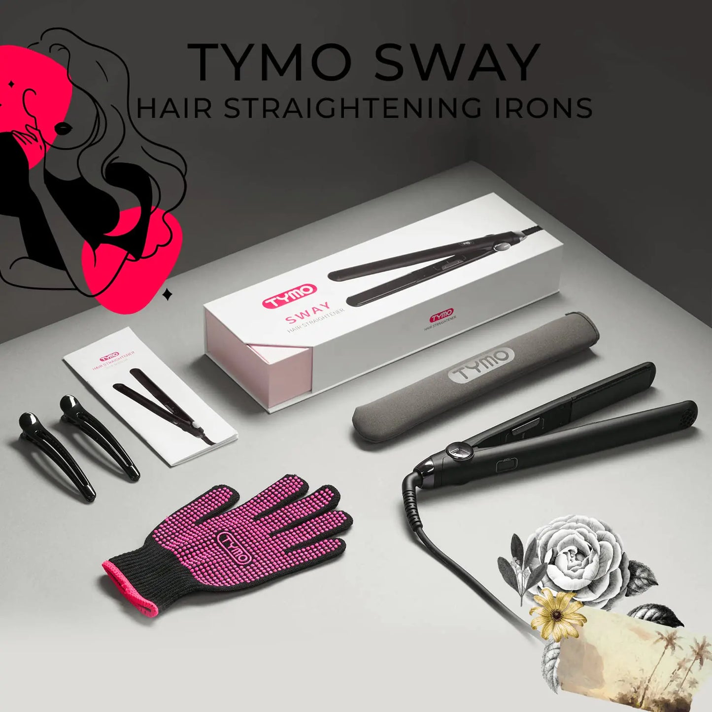 TYMO SWAY Hair Straightener with 10s Fast Heating, 1 Inch Professional Flat Iron Curling Iron in One with 32 Adjustable Temp, Automatic Shut Off, Dual Voltage Matte Black