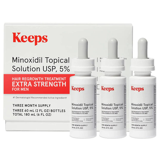 Keeps Extra Strength Minoxidil for Men Topical Hair Growth Serum, 5% Solution Hair Loss Treatment - 3 Month Supply (3 x 2oz Bottles with Dropper) - Slows Hair Loss & Promotes Thicker Hair Regrowth Minoxidil Solution